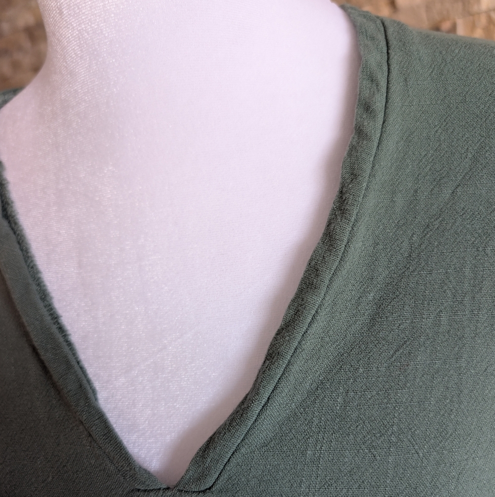 Linen Blend V Neck Dolman Sleeve Tunic Dress Teal Coastal Boho Seafoam Green M - Picture 5 of 13